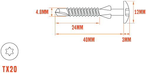 Technical Drawing of a 4.8 x 40mm Cedral® Cladding Screw