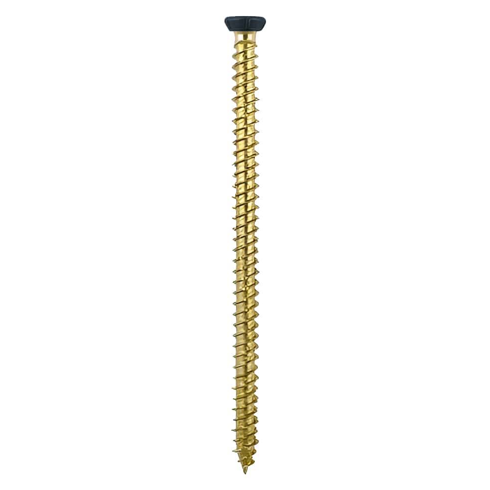 Gold-colored screw on a white background