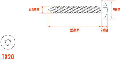 Technical Drawing of a 4.5 x 35mm Plastestrip® Timber Screw