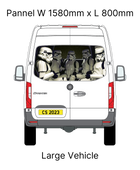 A digital image showing a Mercedes Benz van rear panel with a large Stormtrooper decal applied to it.